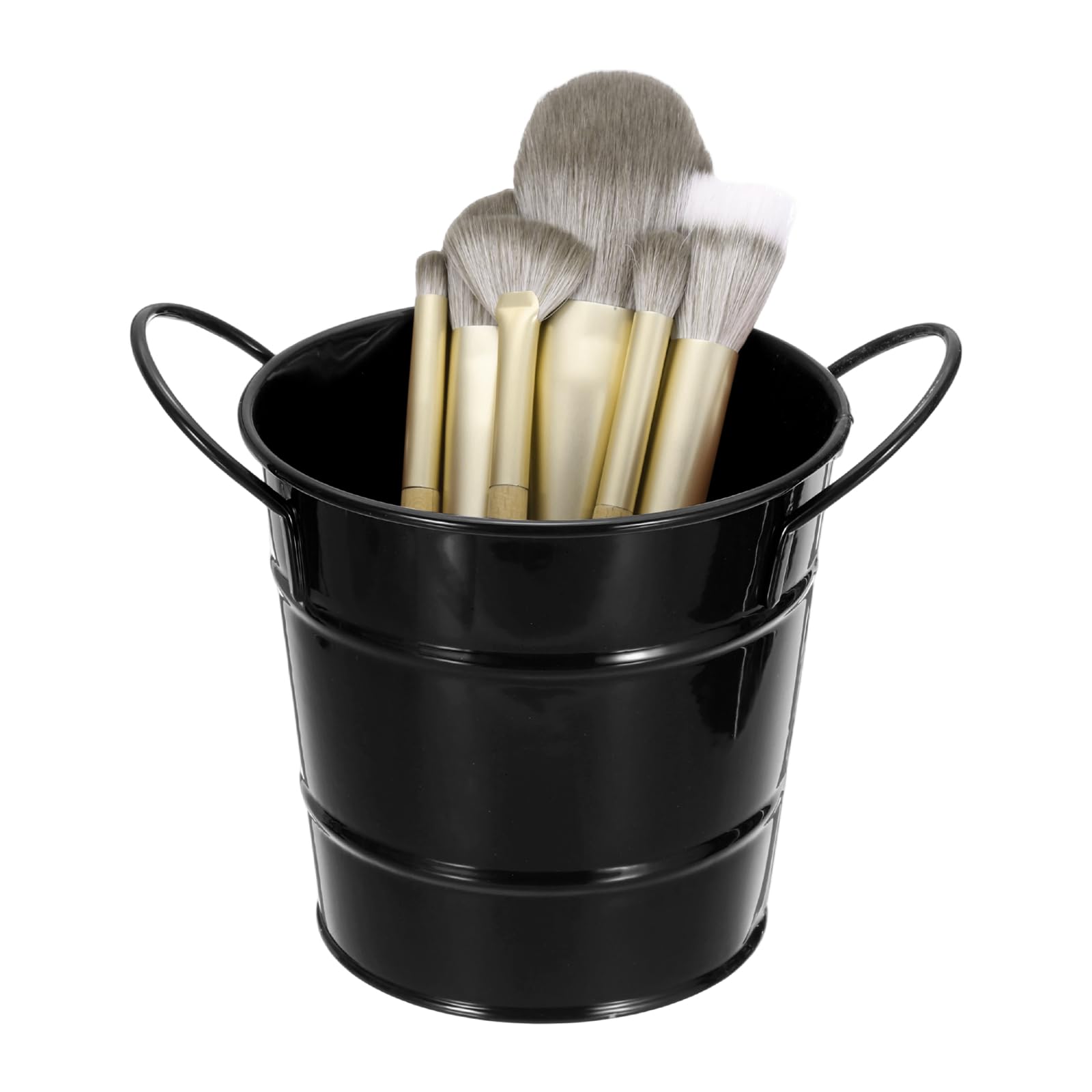 sourcing map Makeup Brush Holder Organizer with Handle, 3.5x4.4 inch Metal Pen Holder Small Desktop Organizer for Home Desktop Make Up Brushes Stationery Storage, Black