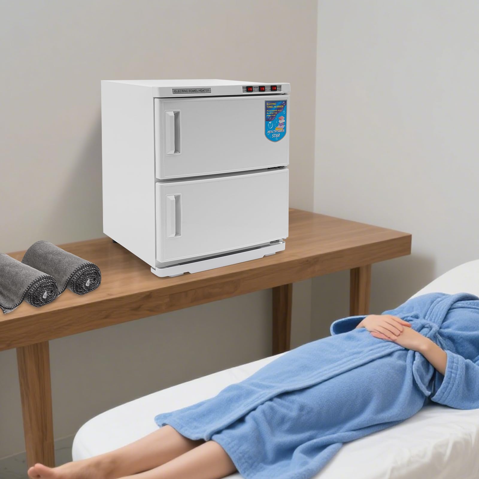 Handtuchwärmer | 2-stufiger elektrischer Handtuchwärmer | Edelstahl | 11 Gallonen Kapazität | 3D-Erwärmung & UV-Sterilisation | Für Salon, Spa, Hotel & Zuhause | 412W | 220V (Weiß)
