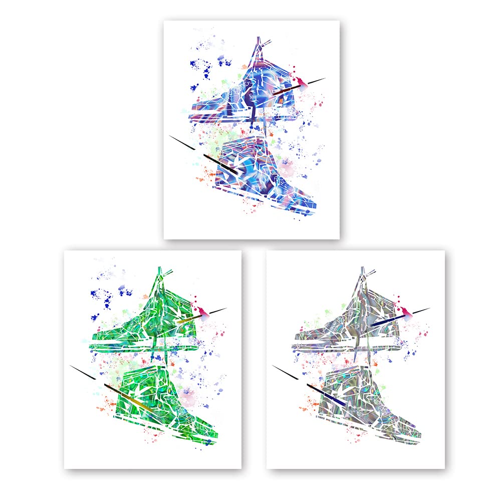 OHOFUN Gym Shoes Art painting,Sports Themed Wall Art Poster For Boys Room Wall Decor,Gift for Boys, Son,Grandson, Nephew Sneaker fans.Set of 3 (8”X10”) Unframed