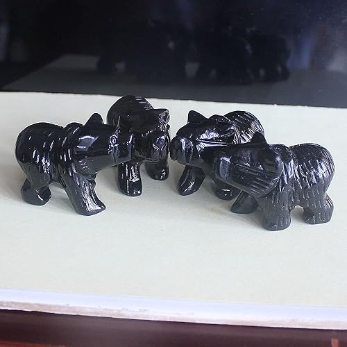 Miniatura 4 de Figura de animal tallada a mano de 2 pulgadas con gemstom de cristal de oso de cristal, talla de animal (obsidiana negra)