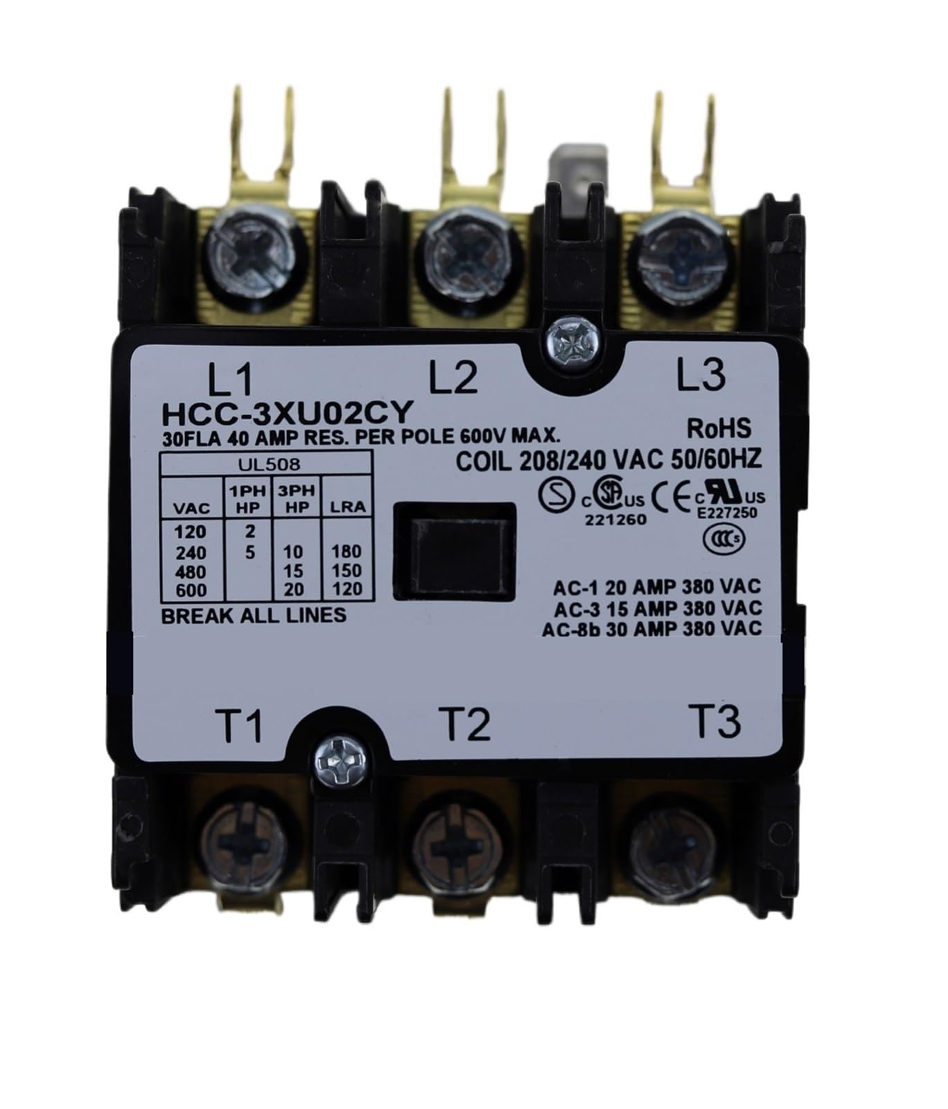 Contacteur ca triphasé HCC-3XU02CY pour la rénovation de climatisation commerciale