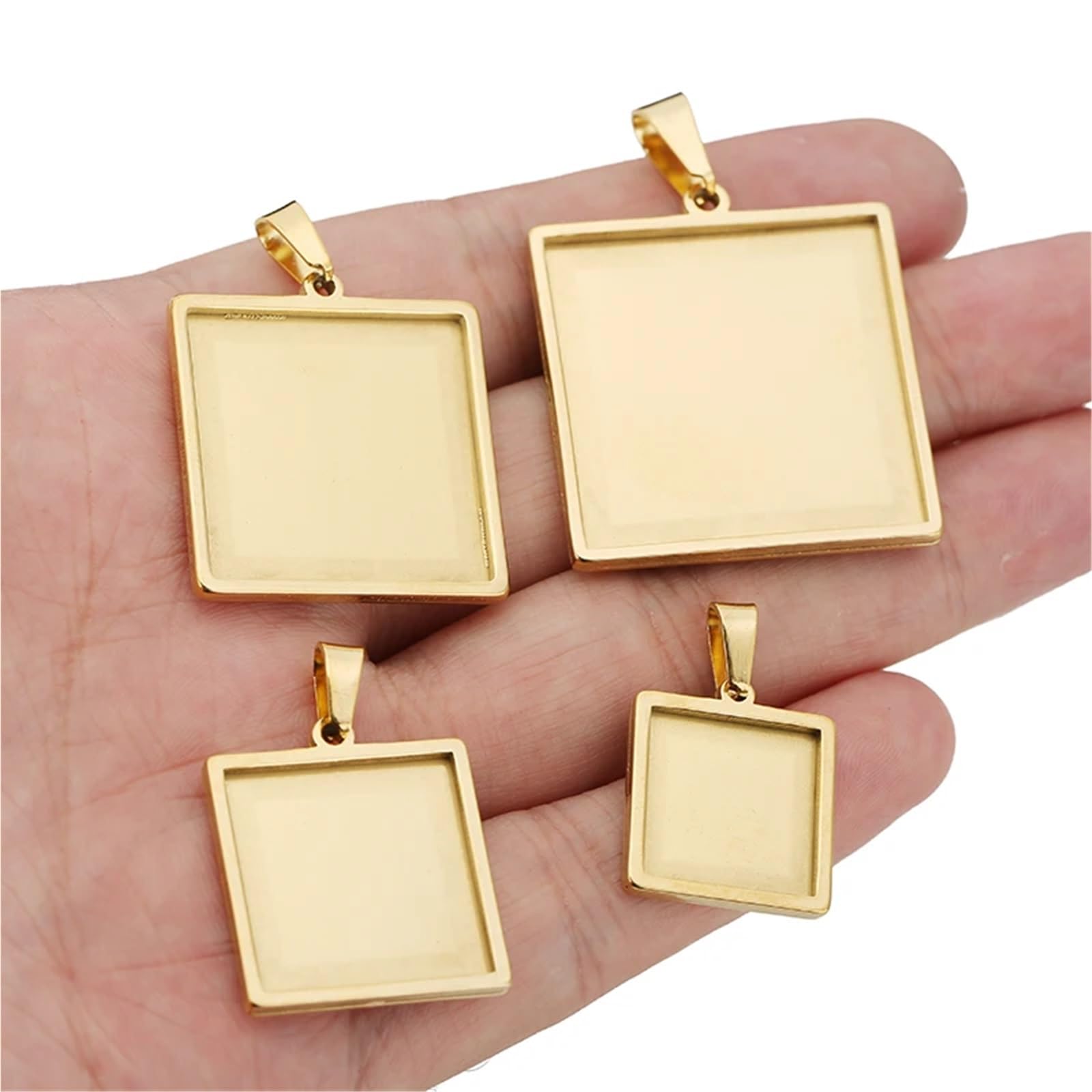 Podstawki do wisiorków, Podstawy z pustymi kaboszonami ze stali nierdzewnej w kolorze złotym(Gold,20mm)