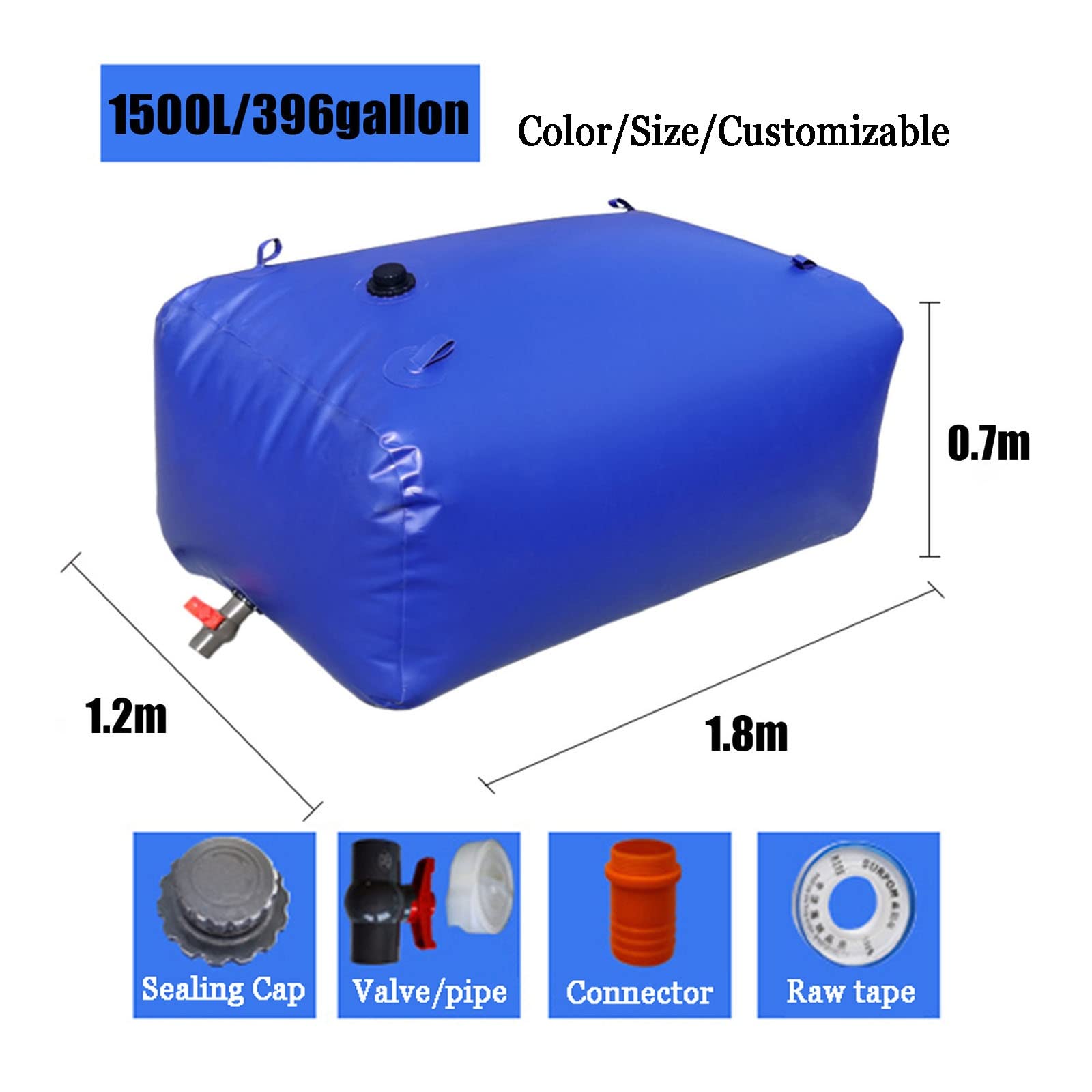 Serbatoio Dell'acqua Pieghevole ，Contenitori di Stoccaggio for Vescica d'Acqua,Resistenza alla Siccità,per Trasferimento di Emergenza Alternativo di Acqua,Serbatoio d'Acqua ( Size : 1.8*1.2*0.7m/1500L