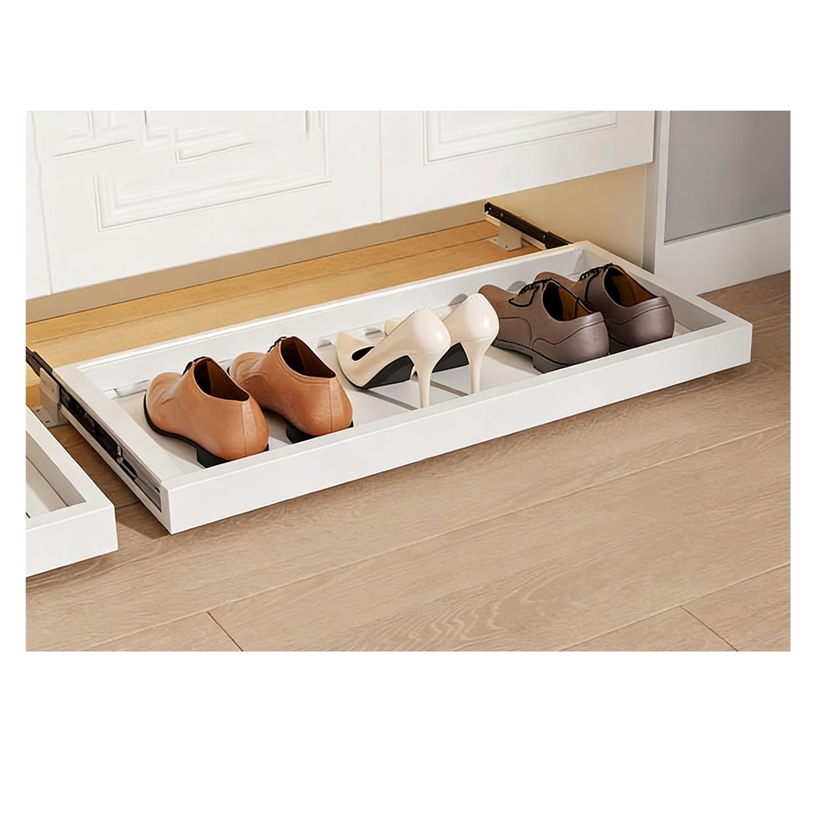 Étagère à chaussures rétractable en aluminium blanc pour entrée de maison