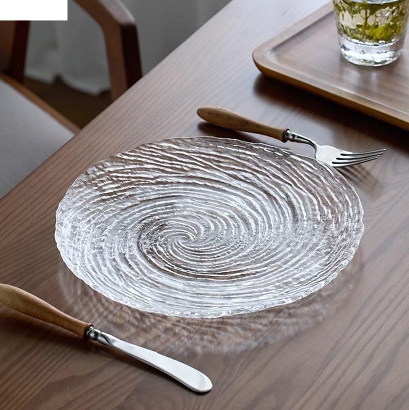 Platos de Vidrio con Rosca Creativa, Plato para Cena, Plato para Postre, Plato para Aperitivos, Platos para Ensalada de Frutas, Platos para Pasta, Restaurante (B 7.8 Pulgadas)