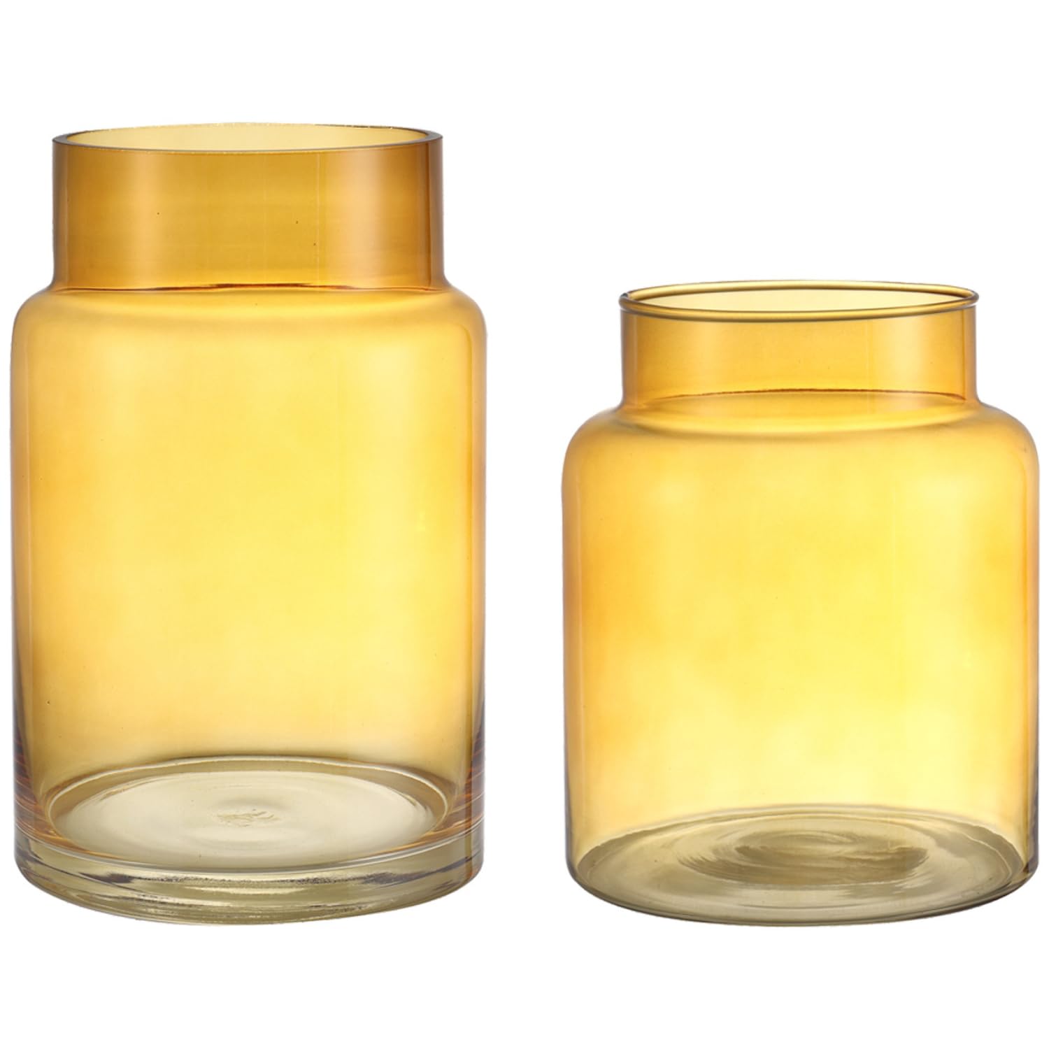 KAYLETIN Large Amber Glass Vase Set of 2, Tall Wide Mouth Flower Vases, Decorative Amber Glass Vases for Bouquets, Home, Living Room, Vintage Decor