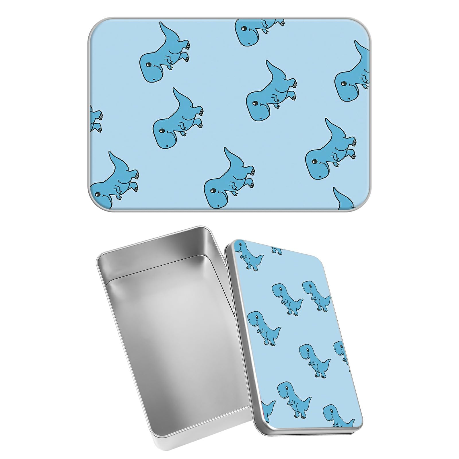 Rectangular Metal Tin Box with Removable Lid, Cute Dinosaur Decorative Printed Metal Storage Container for Sweets Jewelry Tea Candies Cakes 7 x 4.33 x 2.17 inch– Single Pack