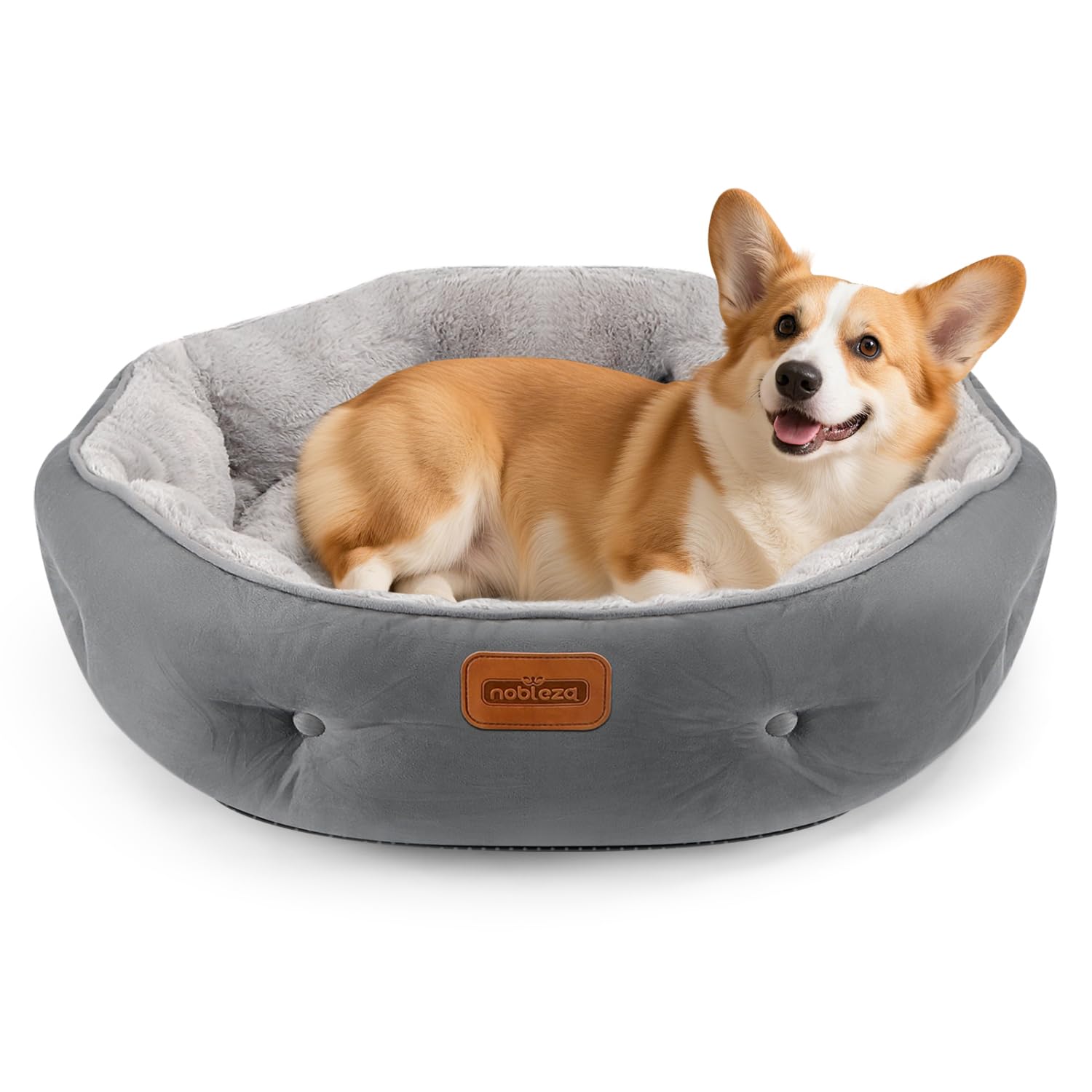 Nobleza Cama para Perros Medianos, Cama Lavable para Mascotas, Sofá Redonda de Perros y Gatos Antideslizantes y Antiestres, Felpa Suave y Mullida, Bordes Elevados, Gris, Ø70 x 18 cm