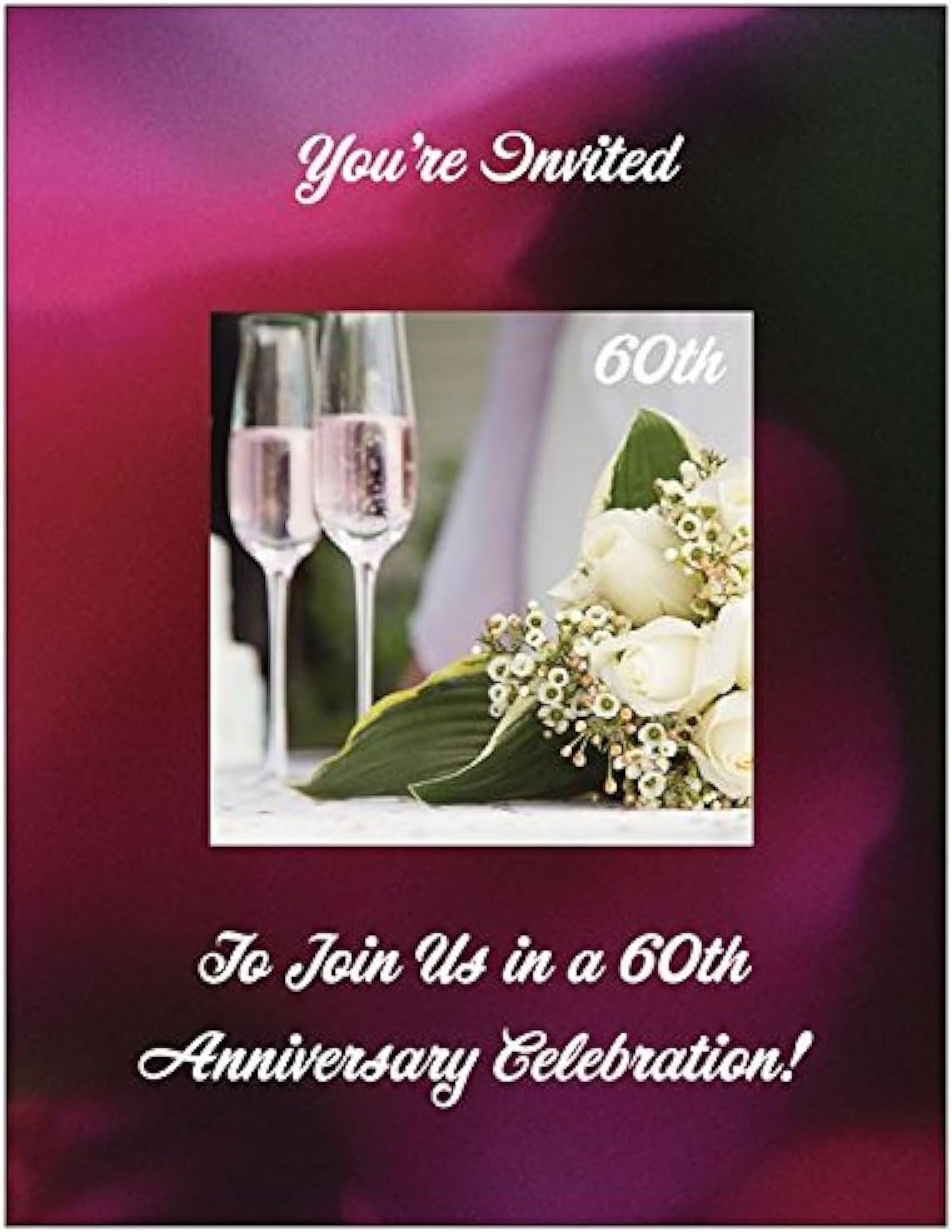 SassyXpressions 60th Wedding Anniversary Invitations with Champagne Glasses - 50/pk