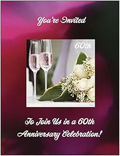 SassyXpressions 60th Wedding Anniversary Invitations with Champagne Glasses - 50/pk
