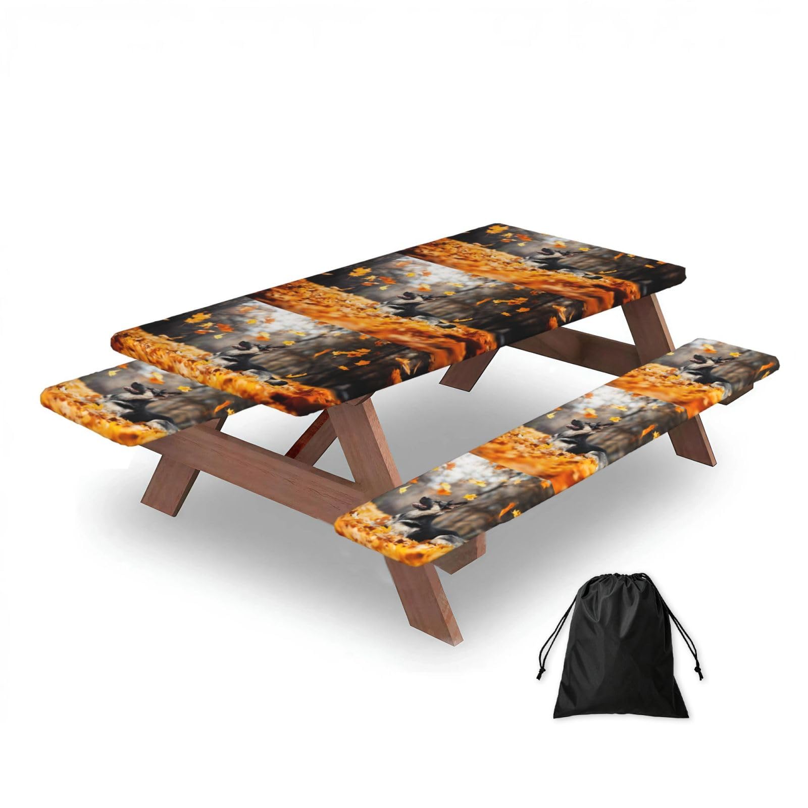 Dopklna As Picture German Shepherd And Falling Leaves, Picnic Table Cover With Bench Covers -Waterproof Elastic Fitted Tablecloth For Garden Camping Patio 76X152cm