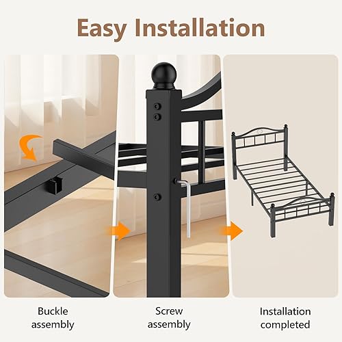 Miniatura 4 de Marcos de cama individuales de metal, sin chirridos, soporte resistente de 1500 libras y espacio libre de 12 pulgadas para almacenamiento,