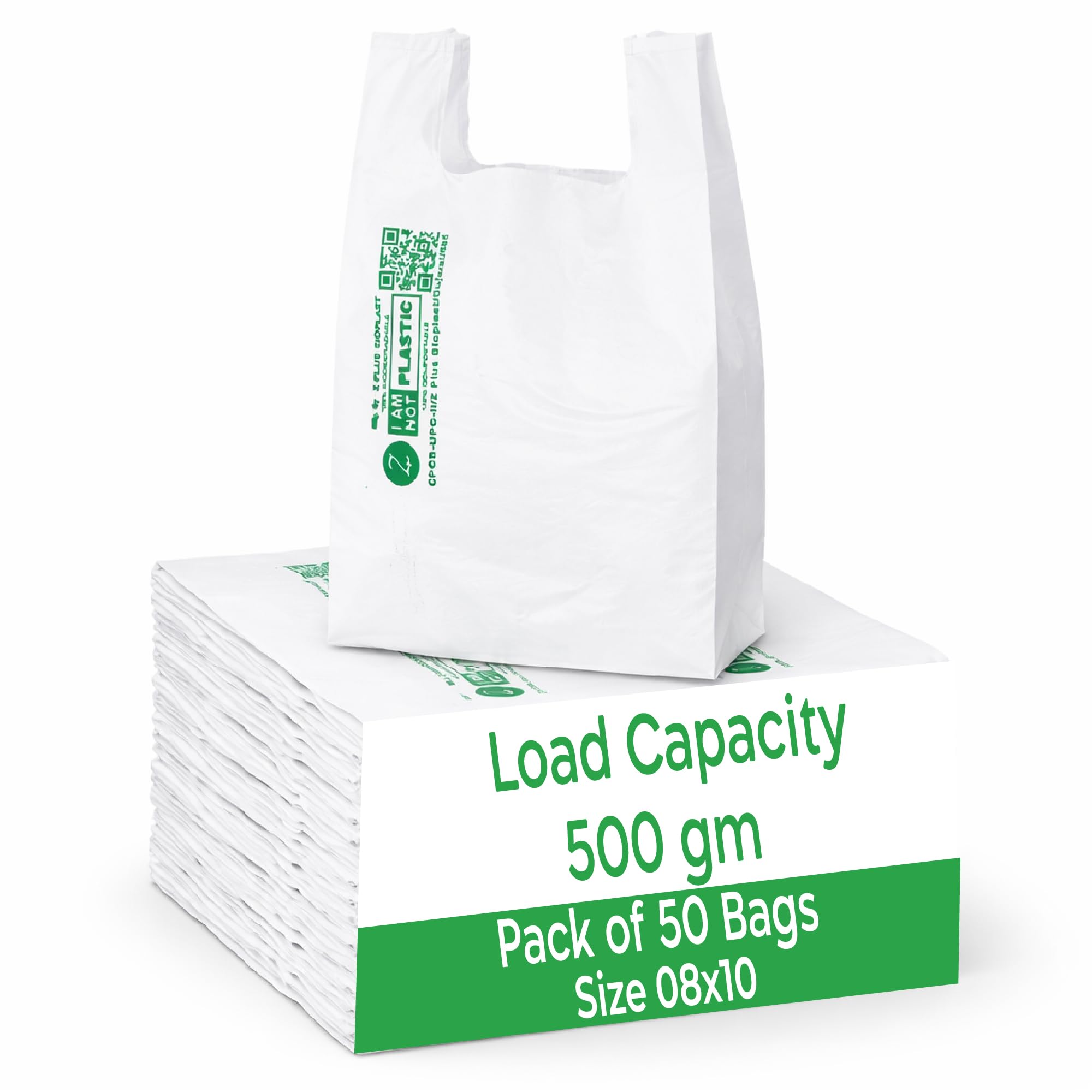 ECOZ Compostable & Biodegradable Carry Bags | 8 x10 Inch | Pack of 50 | Eco-Friendly Plastic-Free Shopping Bag for Grocery, Food, Retail & Vegetables | Load 1kg Capacity | for Supermarket-image-4