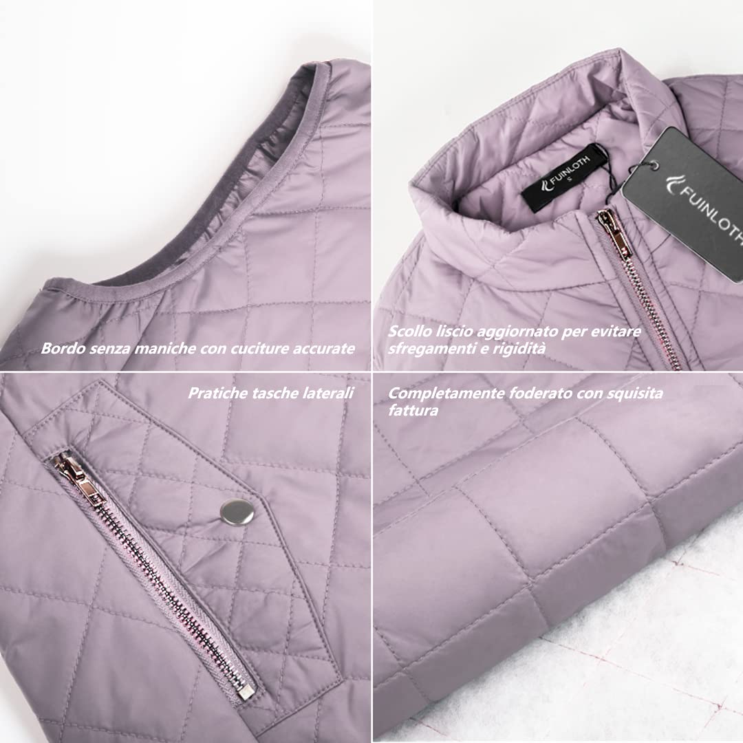 fuinloth Gilet Donna Smanicato Invernale Panciotto Dritto Collarei Giacche Ultraleggeri Senza Maniche Giacca con Tasca con Cerniera