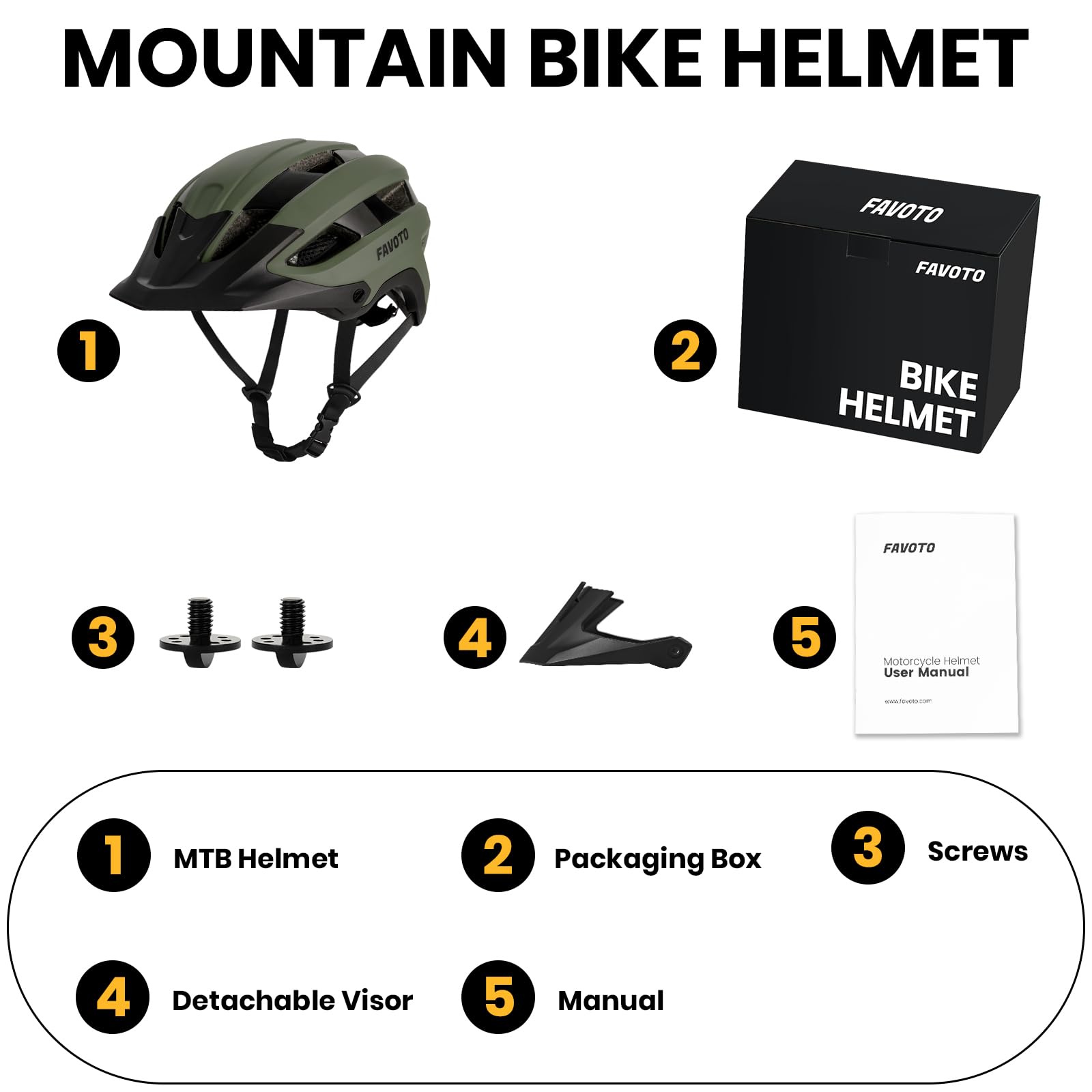 Favoto Casque VTT Adulte Léger Certifié CE Triple Protection Renforcée Visière Amovible Respirant Taille Réglable