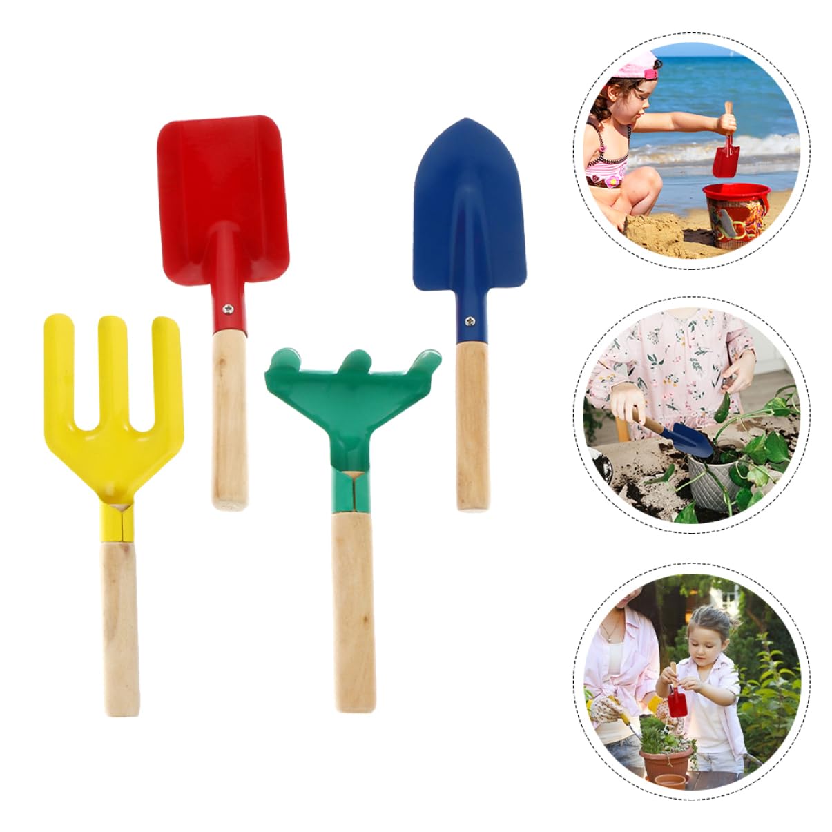 FOYTOKI 4Pcs Gardening Tool Shovel Rake Fork for Outdoor Play for Planting Flowers Vegetables