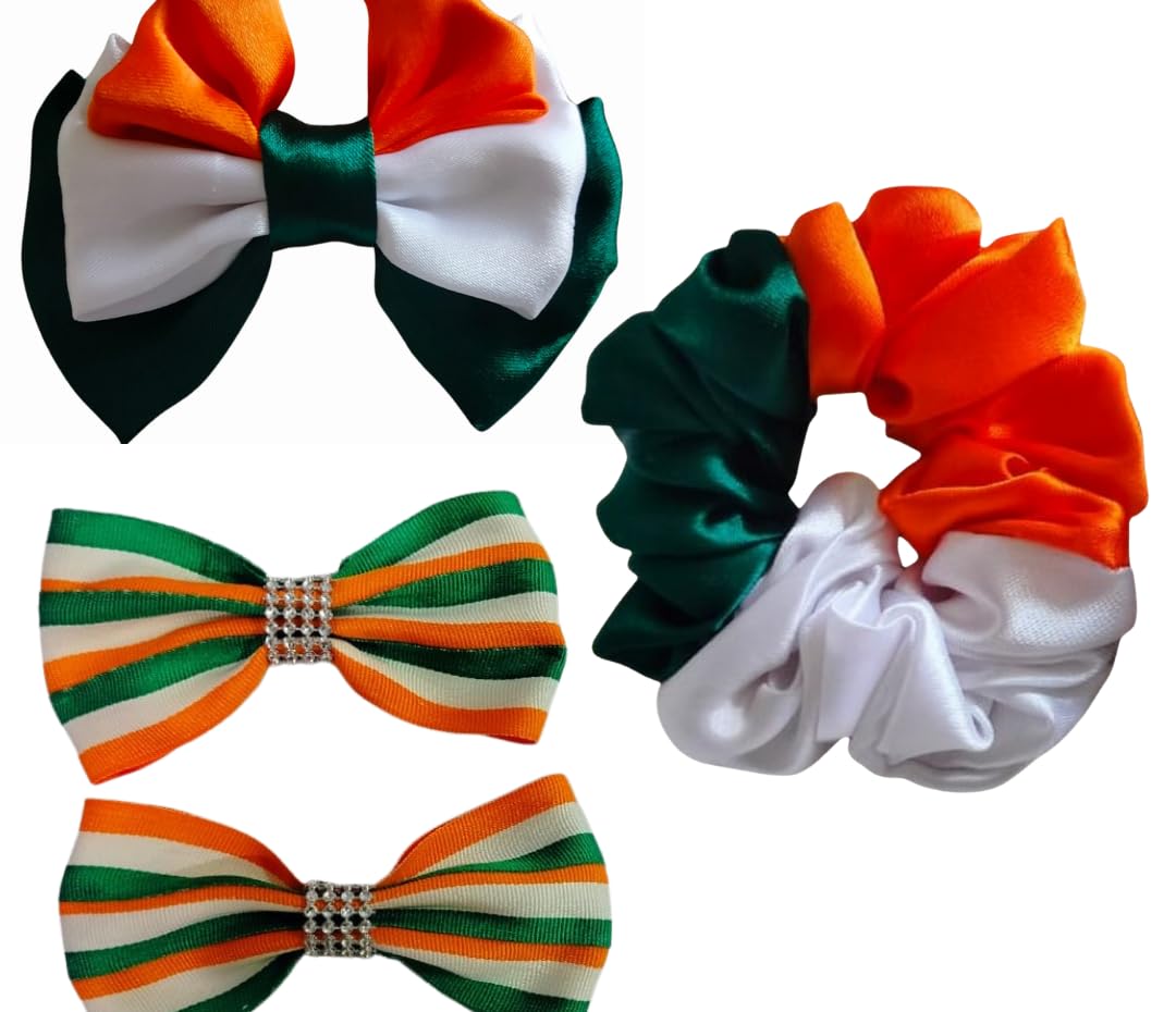 AG ERA FASHION Tricolor Satin Hair Bow for Girls & Women | Indian Flag Inspired Hair Clip Accessory for Independence Day, Republic Day, School Functions, Cultural Events & Patriotic Celebrations | Pack of 1 (TRICOLOR 7)-image-14