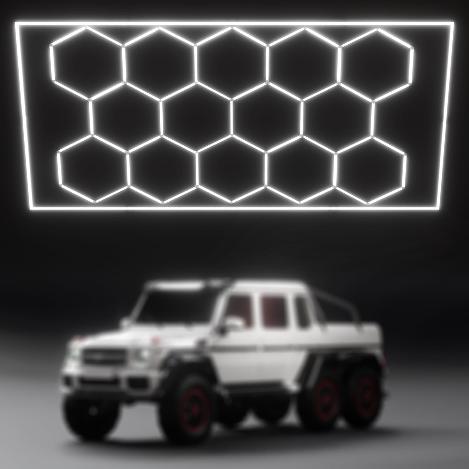 14 Hexagon LED Garage Lights 672W 6500K Hexagon Led Lights for Garage Basement Warehouse Auto Beauty Shop Car