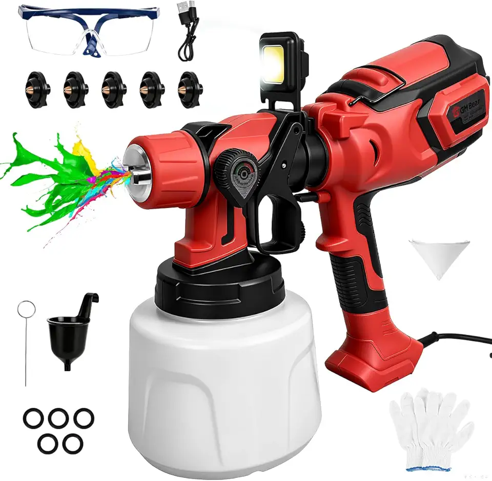 Pistola de Pintura Elétrica Profissional,1400ML, com 6 Bicos e 3 Regulações de Spray e Empunhadura Emborrachada,Pulverizador de Tinta para Parede, Móveis, Carro e Projetos DIY（110, Volts)
