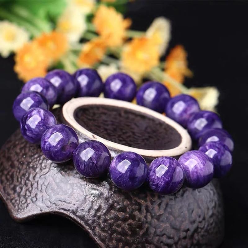 Natural AAA Real Russian Charoite Bracelet 10mm Gemstone Stretch Fit Bracelet | 7-7.5” length | Unisex Bracelet | Round Shape Beads Bracele|Men/Women
