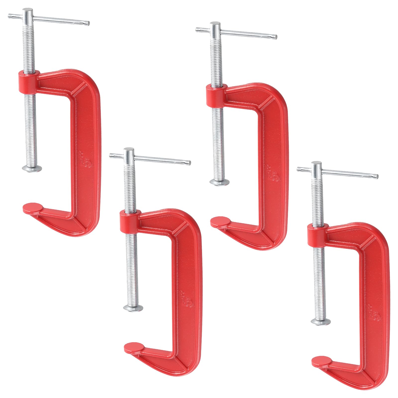 LEXININ 4 Pcs 5 Inch G Clamp, Jaw Opening 130mm Red Cast Iron C Clamps for Woodworking Welding Building