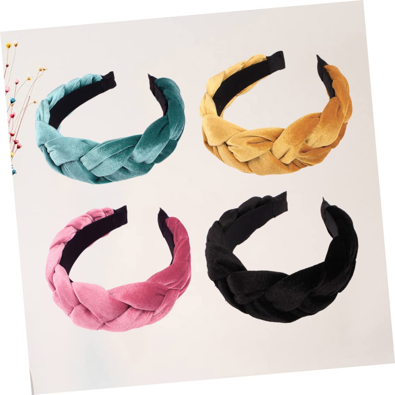 DOITOOL 4piezas Diadema Trenzada Ancha de Pelusa Cabello Accesorios para Mujeres Diseño de Aro de Lavado de Cara