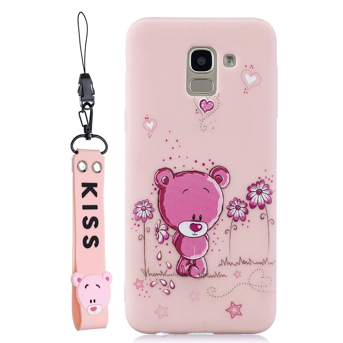 Teddy Bear Samsung Galaxy J6+/J6 Plus Case with Cartoon Strap Lanyard Full-Body Shockproof Protective Silicone Animals Case for Samsung Galaxy J6+/J6 Plus 6.0 inch