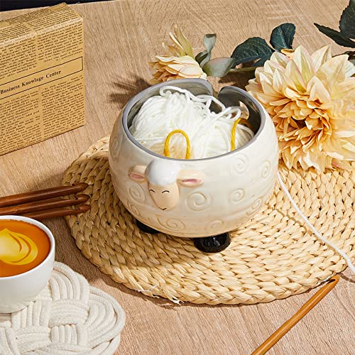 Image of Sleepy Sheep Ceramic Yarn Bowl 6.69 x 4.72 Inch Large Decorative Yarn Holder Knitting Yarn Ball Holder Handmade Craft Knitting Bowl Crocheting Accessories and Supplies Organizer With12 Crochet Hooks