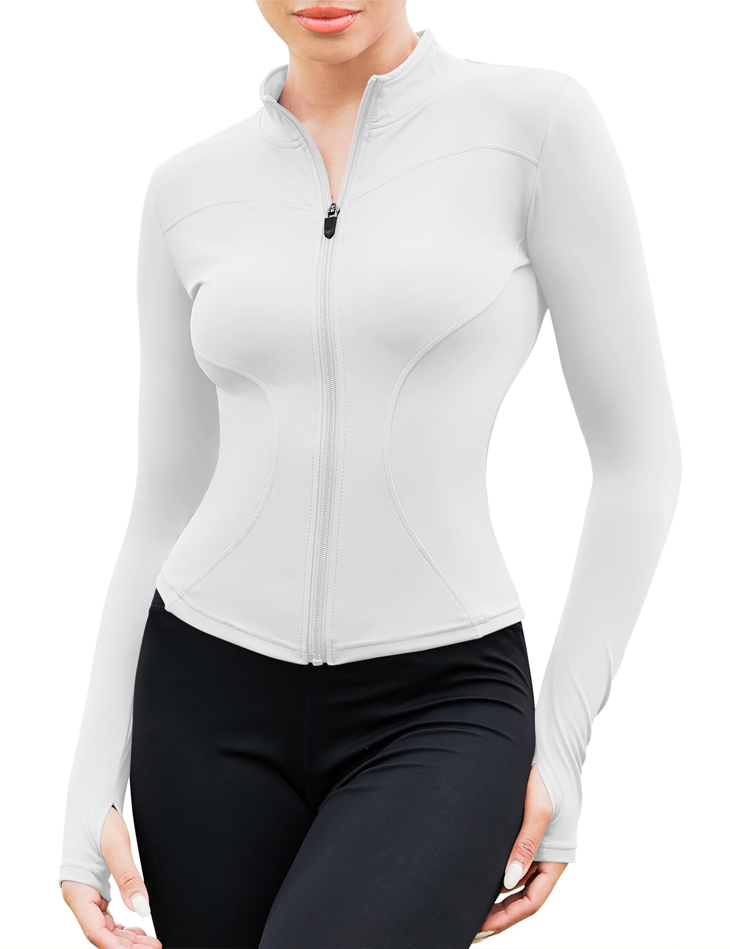 EFFAN T-Shirts de Sport Femme à Manche Longues Tops Fermeture Éclair Fitness Running Yoga Tee Shirt