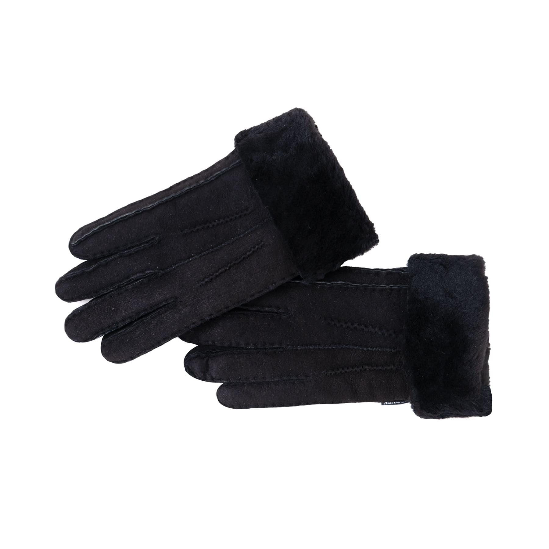 Nordvek Womens Sheepskin Gloves - Fold Back Cuff - Suede # 301-100 - Black - M/L