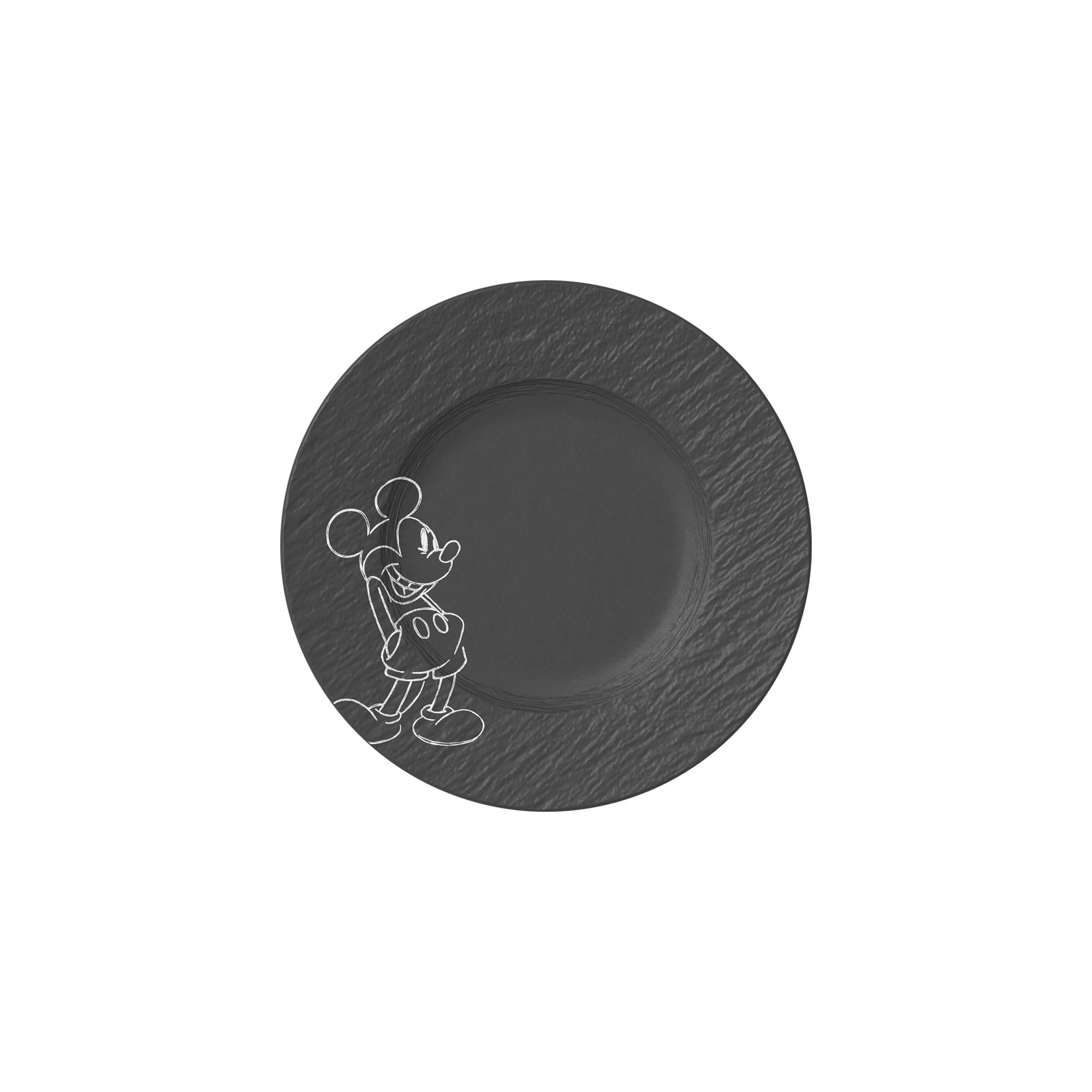 Villeroy & Boch Manufacture Rock – Mickey Mouse – Breakfast/Dessert Plate, Black, Dishwasher-Safe & Microwave-Safe, Slate Look with Disney Mickey Mouse Decoration, Premium Porcelain