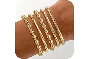 Wowshow Big Little Bracelet, Simple Gold-beaded Bracelet, Stackable Strand Gold Bracelet Set