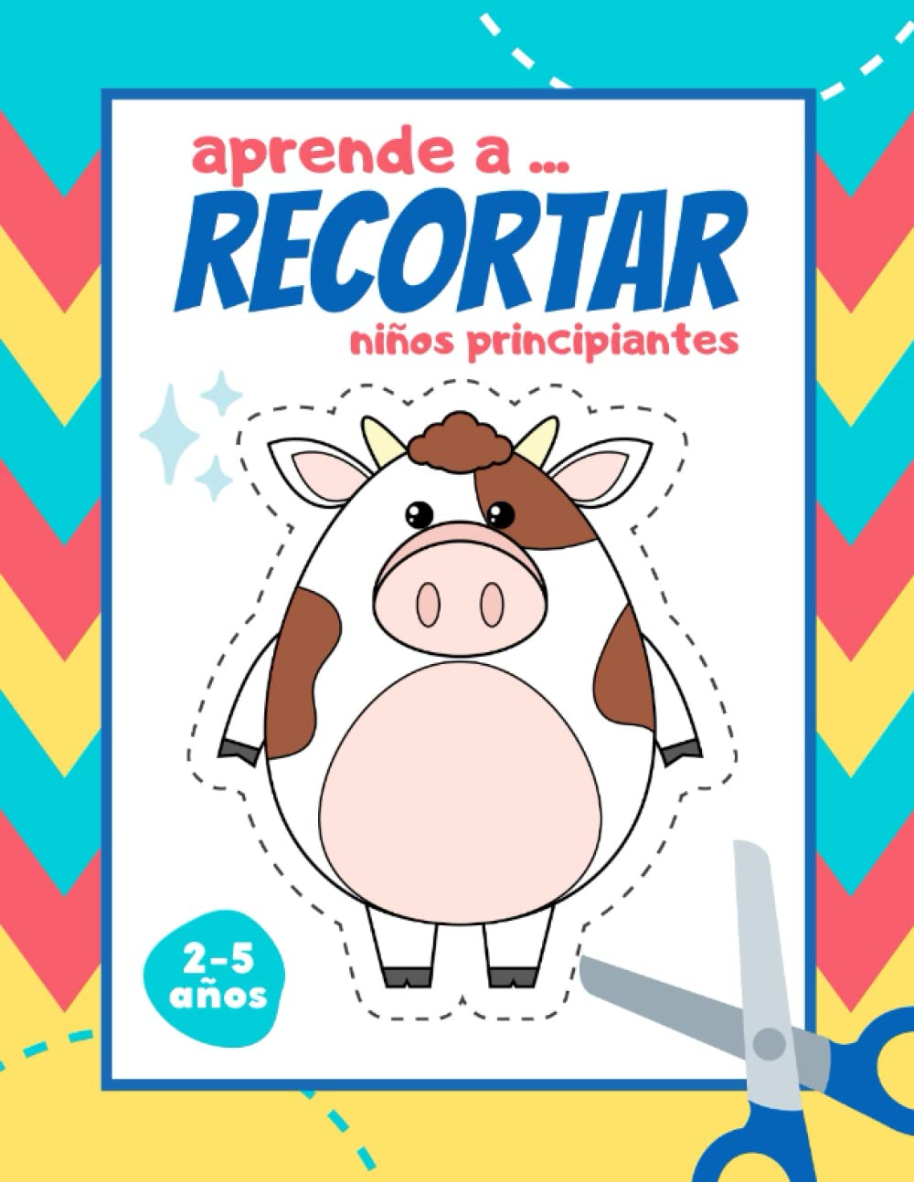 Aprende a recortar - niños principiantes: Colorear, cortar y pegar | Aprende a usar las tijeras con recortables de animales de papel, líneas y formas
