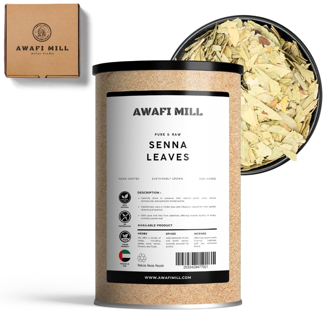 AWAFI MILL Dried Indian Senna Leaf (Sana Makki) - Premium Quality - Natural Laxative - Traditional Herbal Remedy - Cassia Angustifolia Bottle of - 100 g/ 3.5 Oz