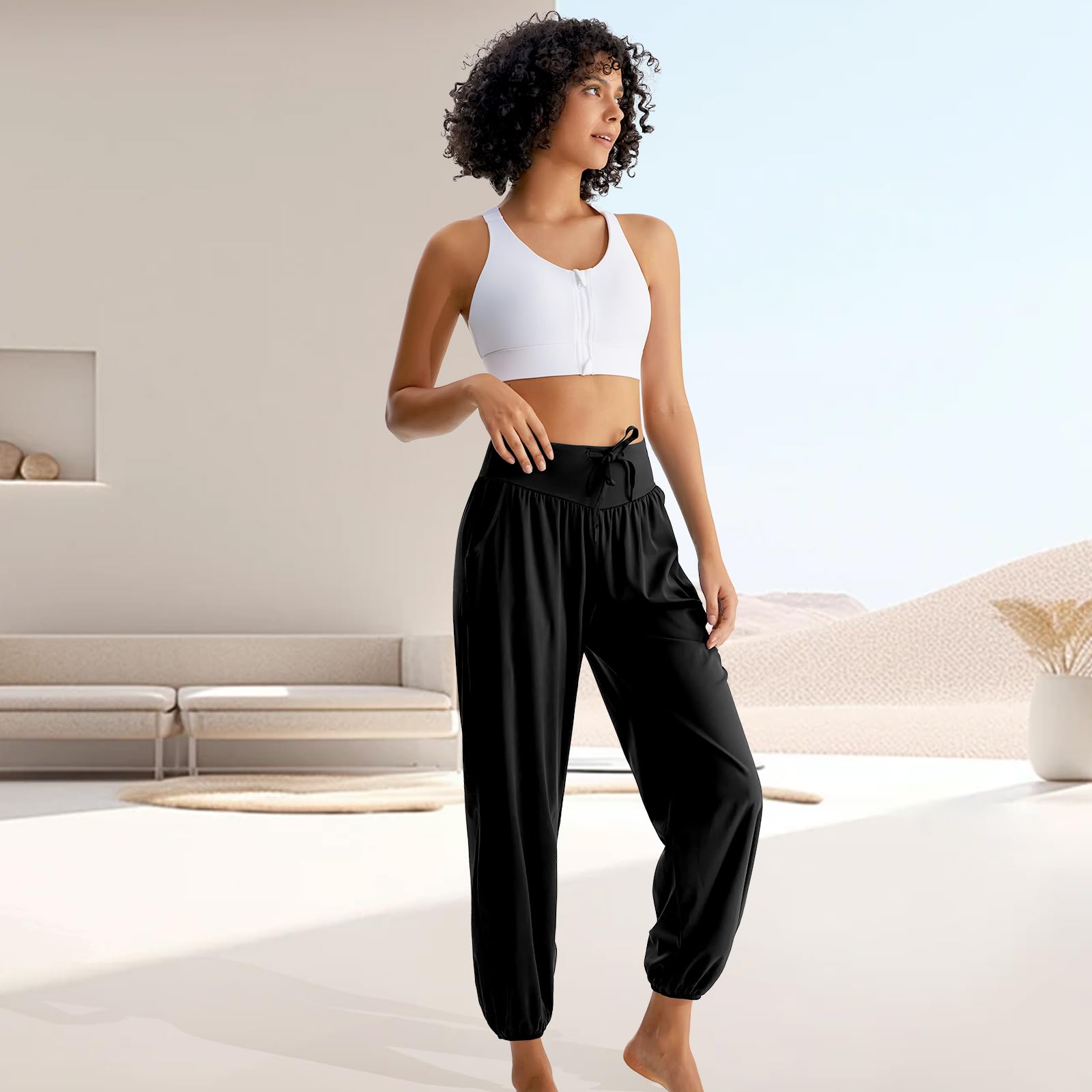 HomyComy Pantalon de Yoga Joggers Taille Haute Pantalon de Pilates Pantalon de Sport Flowy Pantalon de Sweat Libre avec Poches