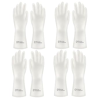 4 Pairs Rubber Dishwashing Cleaning Gloves,Reuseable Household Washing up Gloves, Anti-slip Waterproof Latex Gloves for Home, Kitchen B, M