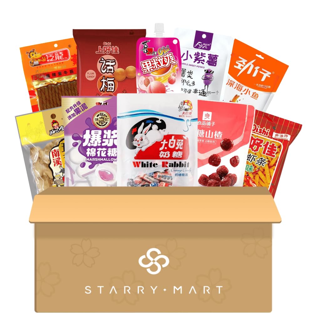 Assorted Asian Snack Box Snacks & Candy Box (10 Full-Size Items) - Variety Pack – Authentic Popular Treats Sampler (Assorted Chinese Snack Box)