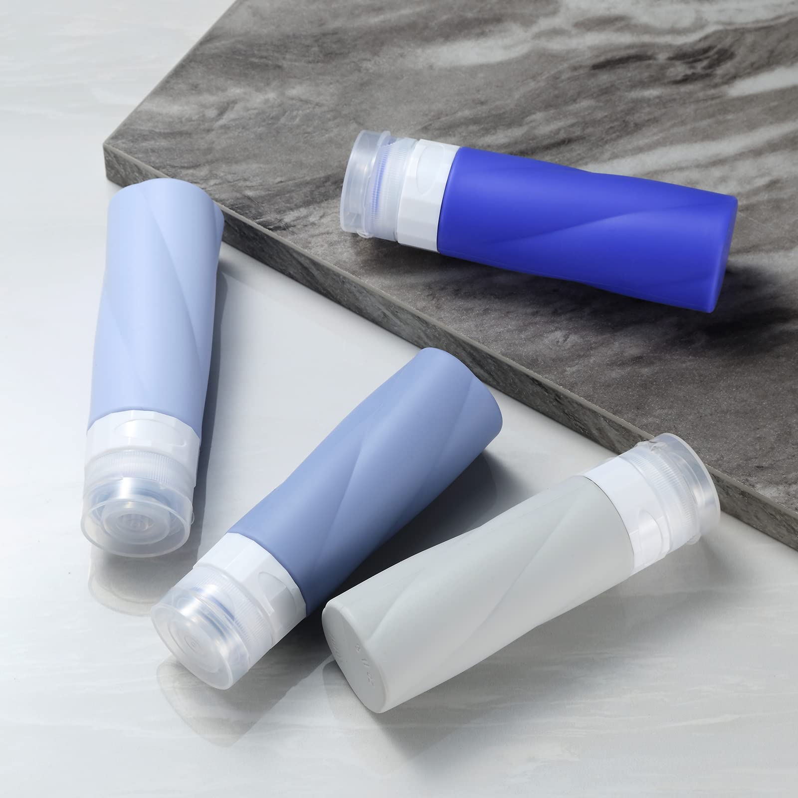 Gemice Reiseflaschen für Toilettenartikel, 85 ml, TSA-zugelassen, Reisegröße, BPA-frei, auslaufsicher, Reise-Zubehör, mit transparentem Kulturbeutel (4 Stück)