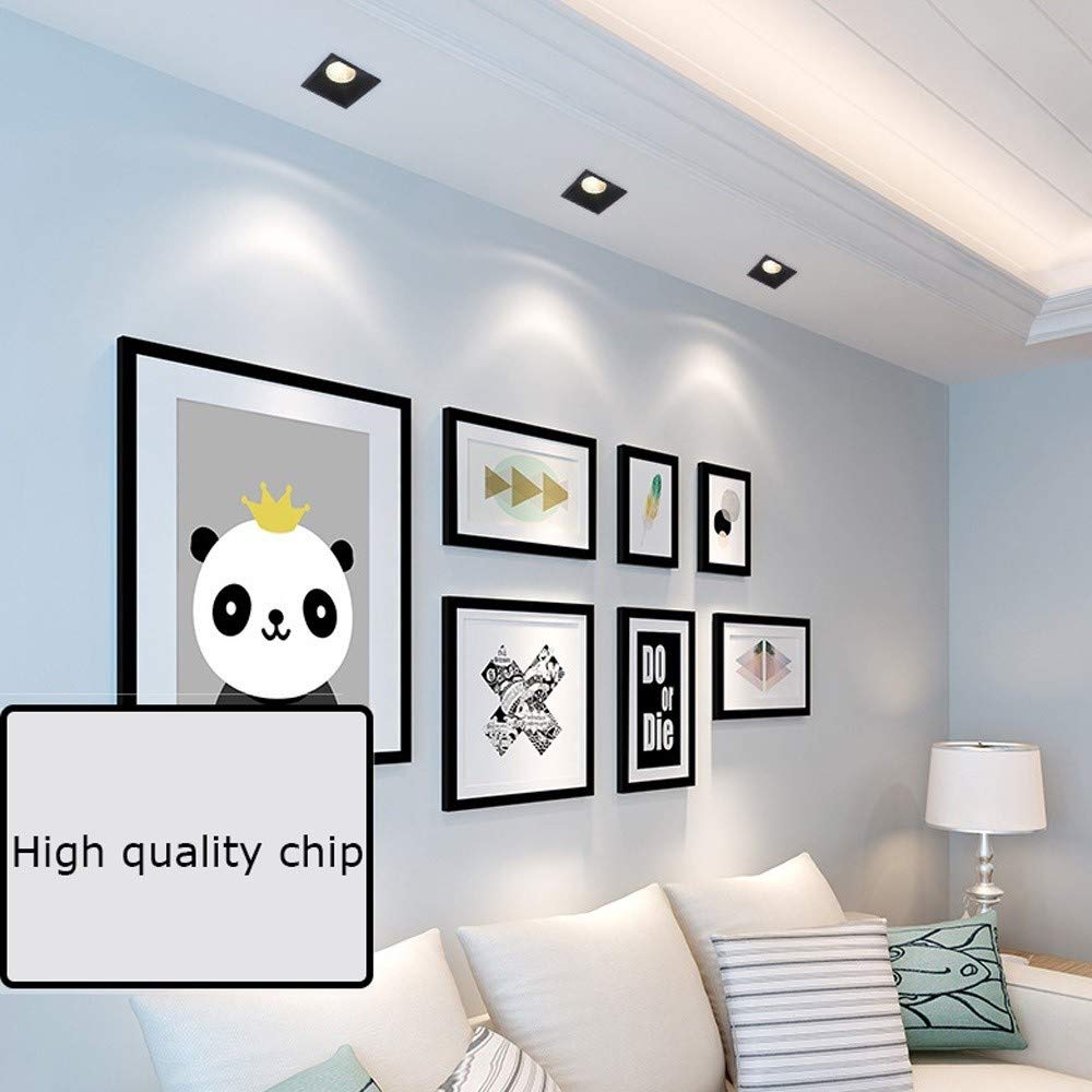 Foco empotrable de Techo COB de 5 W, Foco LED Integrado, Panel Cuadrado de Aluminio, lámpara empotrada, Acabado Negro, anslumbrante, Accesorio de Interior, lámpara de gabinete, Reflector para ofi