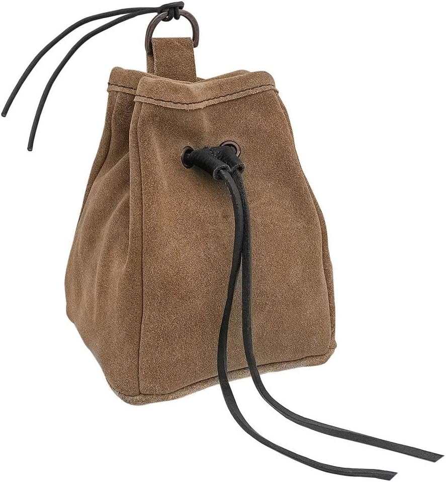 Mythrojan Medieval Drawstring Belt Pouch Medeival Suede Leather Bag Renaissance Waist Purse LARP Cosplay Costume Accessories Jewelry Coin Pouch - Brown, 6.5” x 4” - Image 9