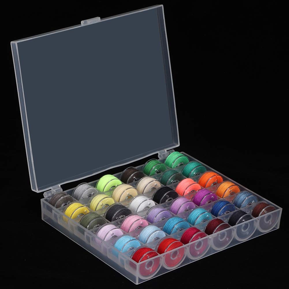 ariarly 36 Grid Transparent Sewing Bobbin Kit Box with Bobbins for Sewing Machine Supplies