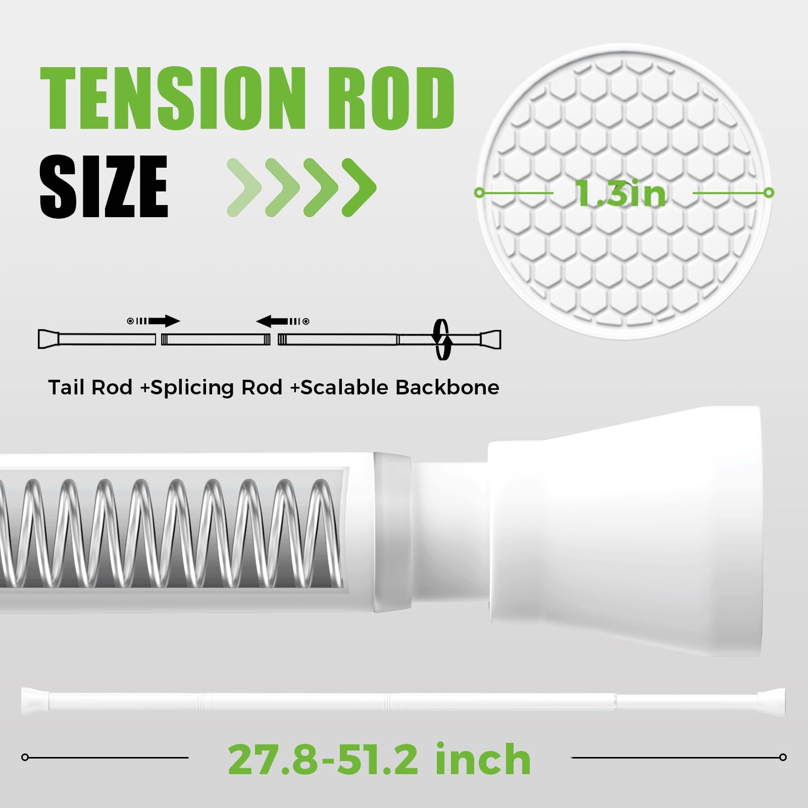 2PCS White Tension Rod for Windows 28 to 51 inch, Stainless Steel Pressure Spring Tension Curtain Rod, 7/8" Diameter Adjustable Shower Curtain Rod Tension No Drill, Use for Bathroom Kitchen Doorway