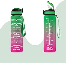 THE STEEL BOTTLE - Motivational Water Bottle 1 Litre with Straw and Time Slots - BPA and Phthalate Free - Airtight Bottle - Ideal for Sports, Gym Camping (Pink & Green)