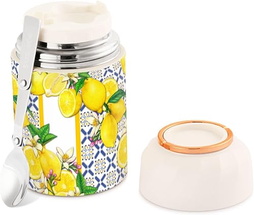 Lemons Food Jar with Spoon Stainless Steel Vacuum Insulated Food Container 17 oz Food Thermos for Adults