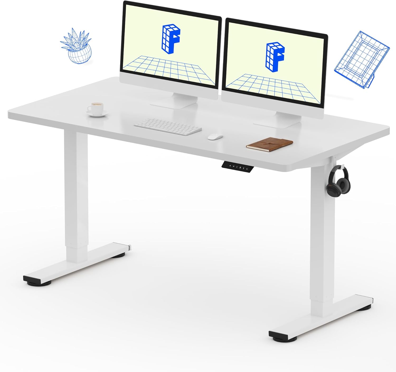 FLEXISPOT EN1 One-Piece Standing Desk with 1-Inch Thick Seamless Desktop, 55"x28" Electric Height Adjustable Desk for Home Office, Multi-Monitor Setups & Easy Assembly, White