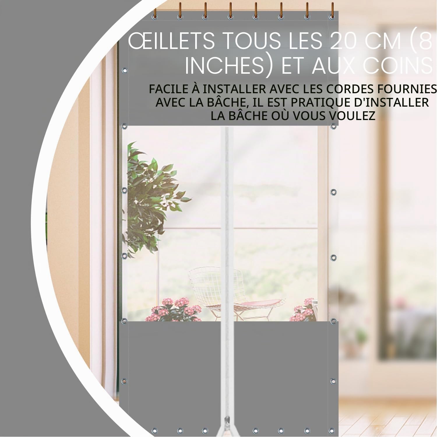 2x2.5m Bâche Transparente Imperméable avec Fermeture éclair, 0.45mm Bache Transparente Exterieur, 450g/m² Bache Etanche au Pluie pour Pergola, Terrasse (Hauteur x Largeur, Gris)