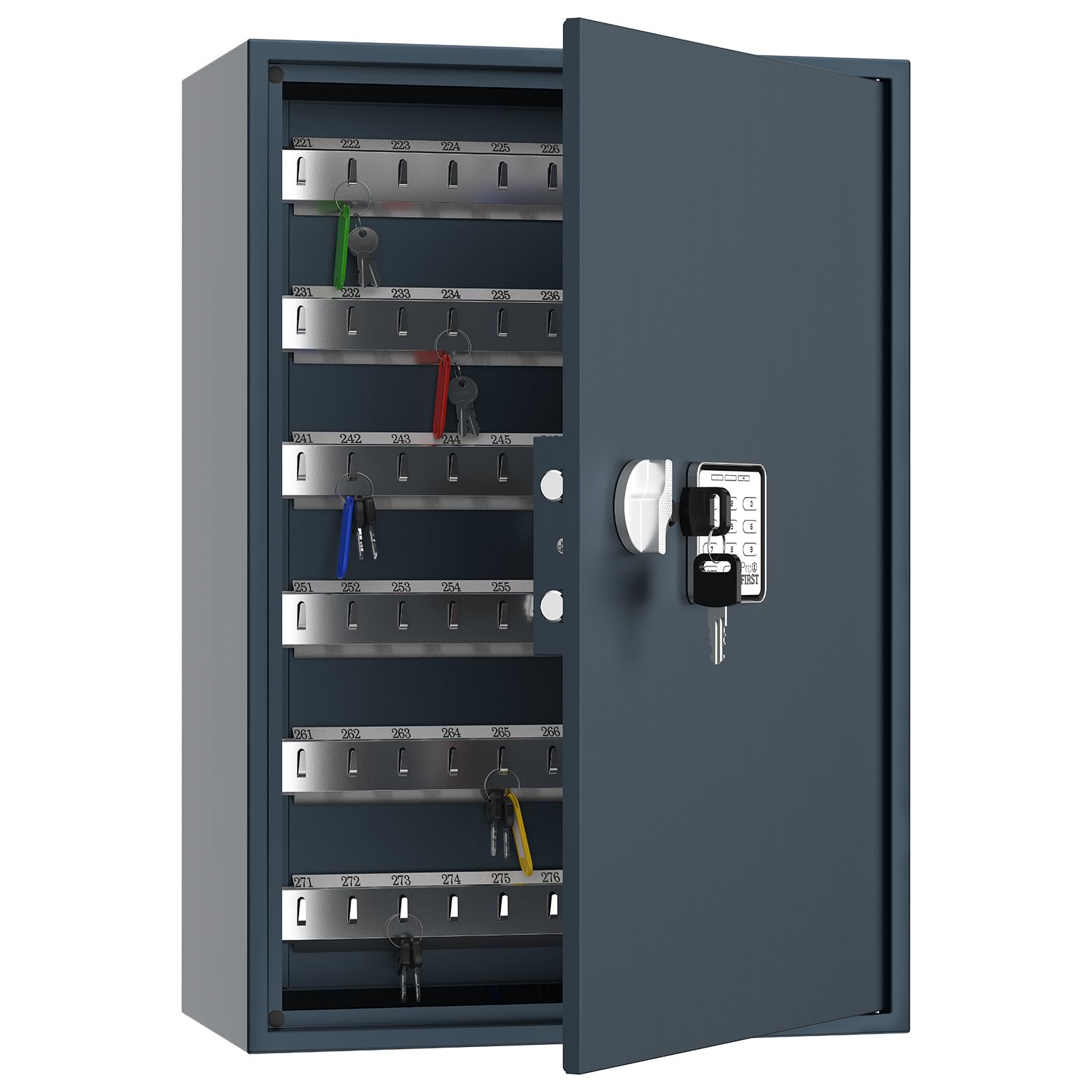Profirst Armoire à clés Porter 300 Serrure électronique Ouverture d'urgence Acier Gris 15 Barres à Crochets réglables y Compris 300 Porte-clés GRATUITS Matériel de Fixation