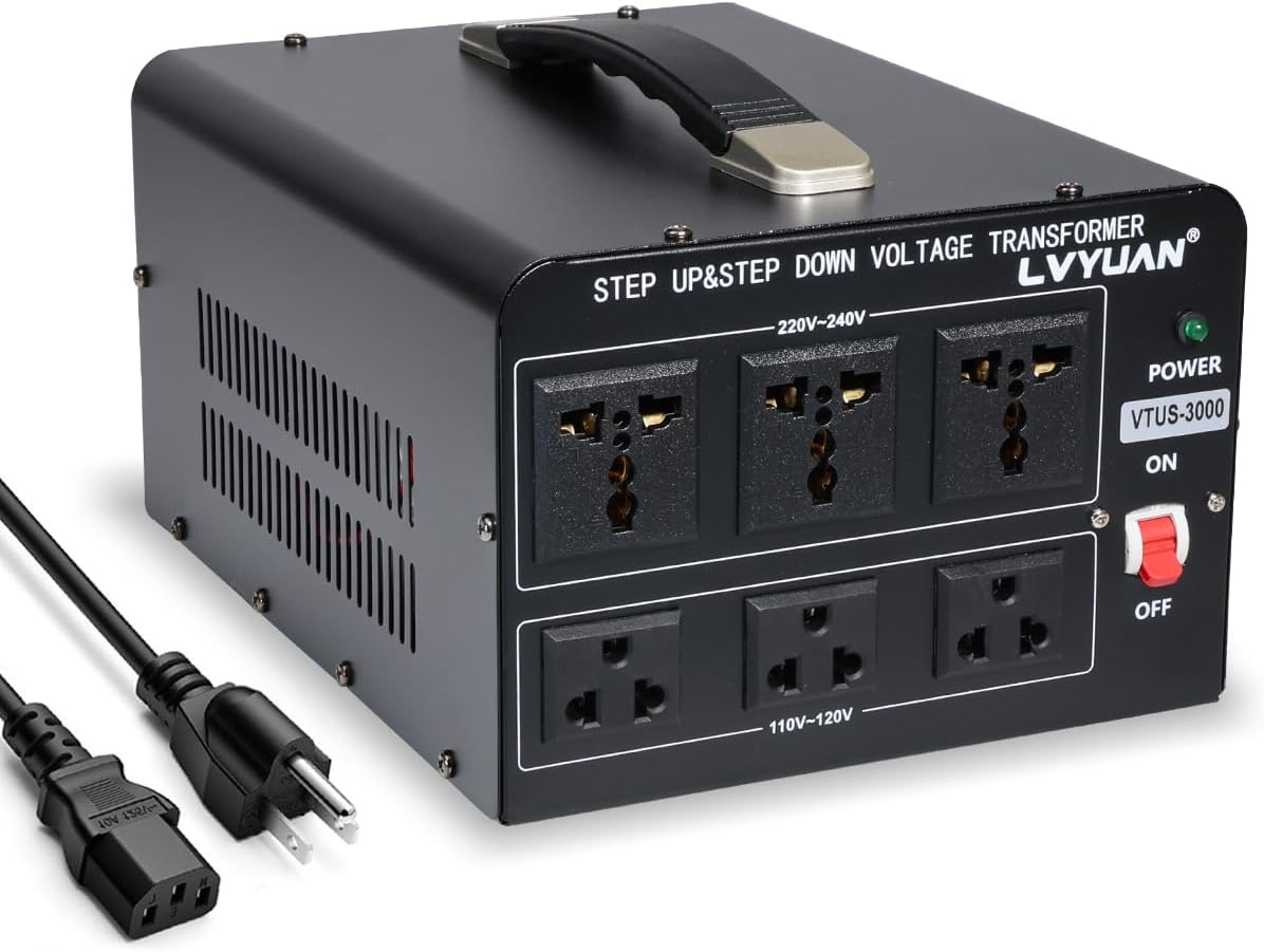 3000 Watt Voltage Converter Transformer Heavy Duty Step Up/Down AC 110V/120V/220V/240V Power Converter with 3 US Outlets, 3 Universal Outlets, Resettable Circuit Breaker Protection