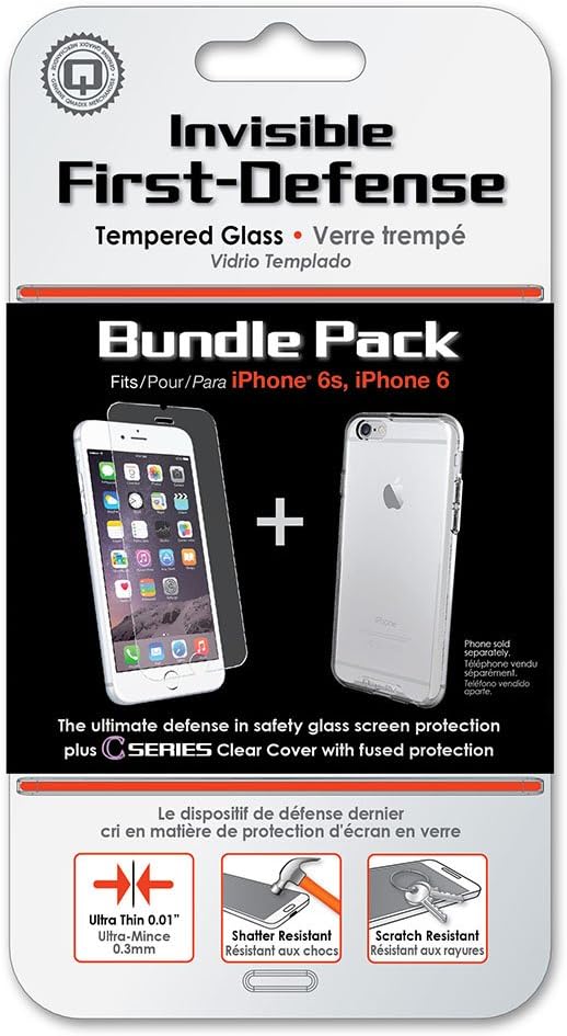 iPhone 6s Case and Screen Protector Combo Kit - Qmadix C Series (Clear) and Invisible First-Defense Bundle ( 2 items ) - Compatible with iPhone 6s and iPhone 6 - Retail Packaging