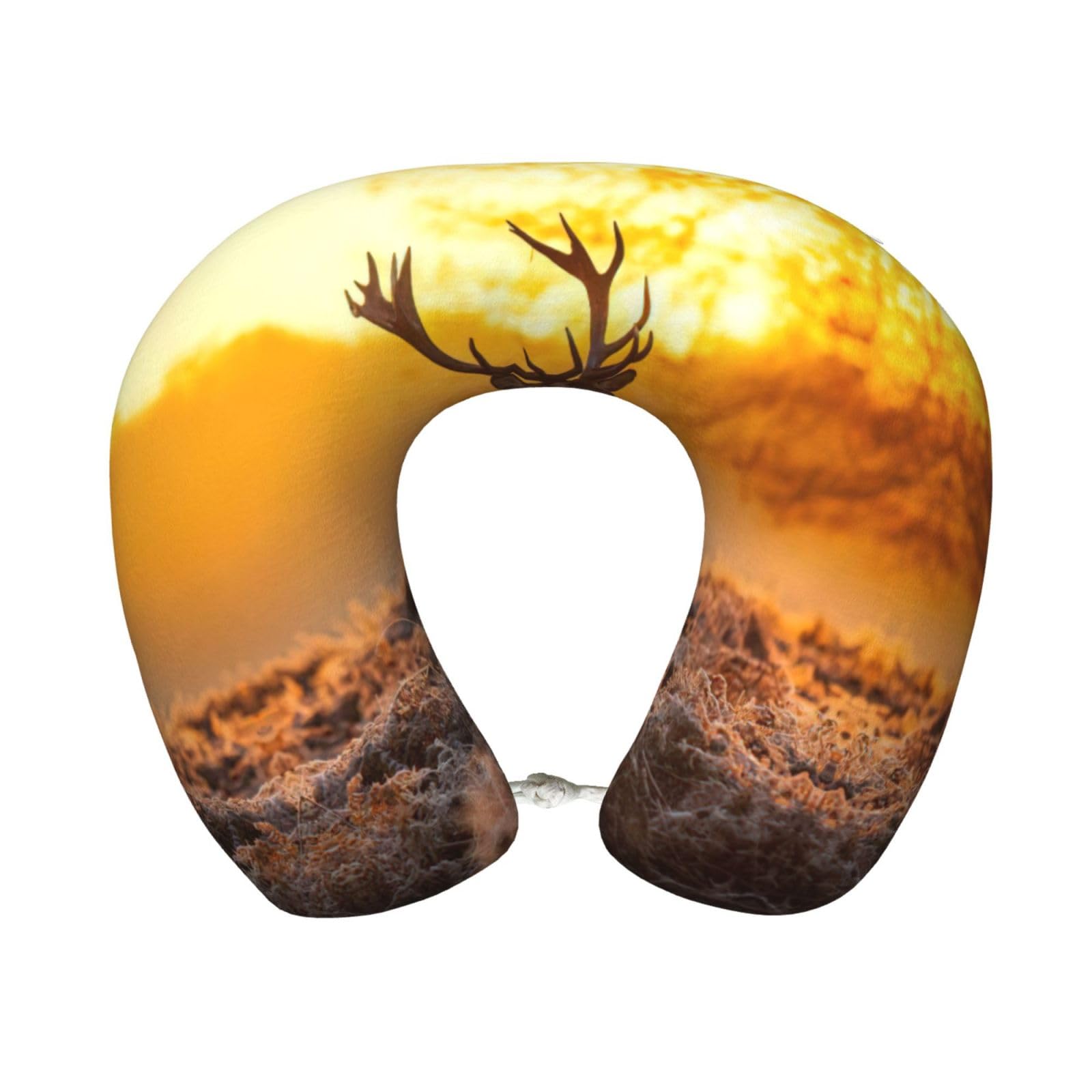 ASFgda U-Shape Memory Foam Antler Red Deer Print Travel Pillow,Neck Support,Washable Cover For Airplane Car Home Office